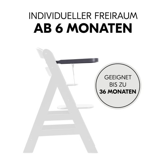 Hauck Alpha Plus Dark Grey Select high chair - in economy set incl. wooden dining board and seat cushion - Nordic Grey