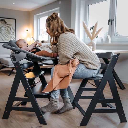 Hauck Alpha Plus Dark Grey Select high chair - in economy set incl. wooden dining board and seat cushion - Nordic Grey