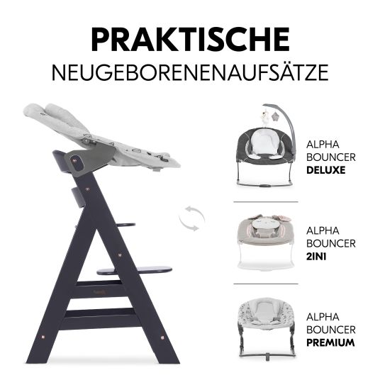 Hauck Alpha Plus Dark Grey Select high chair - in economy set incl. wooden dining board and seat cushion - Nordic Grey