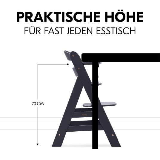 Hauck Alpha Plus Dark Grey Select high chair - in economy set incl. wooden dining board and seat cushion - Nordic Grey