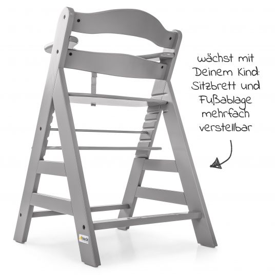 Hauck Hochstuhl Alpha Plus Grau - im Sparset inkl. Essbrett Click Tray + Sitzkissen Nordic Grey
