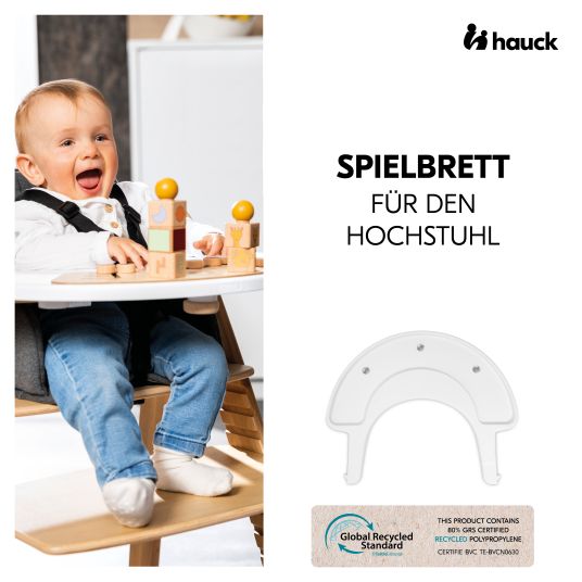 Hauck Hochstuhl Alpha Plus Natur im Sparset - inkl. Sitzkissen + Play Tray Basis + Spielring Play Catching mit 3 Stoff-Figuren