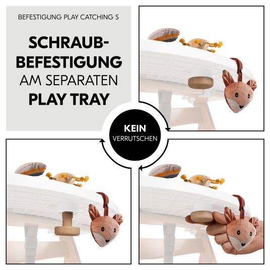 Hauck Hochstuhl Alpha Plus Natur im Sparset - inkl. Sitzkissen + Play Tray Basis + Spielring Play Catching mit 3 Stoff-Figuren
