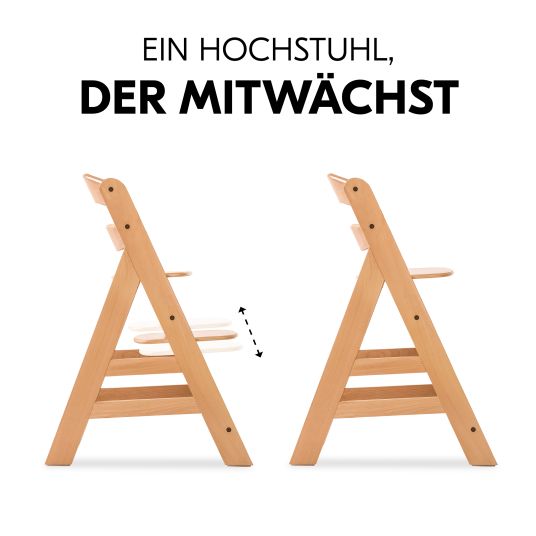 Hauck Hochstuhl Alpha Plus Natur im Sparset - inkl. Sitzkissen + Play Tray Basis + Spielzeug Play Repairing mit Zahnrädern & Muttern