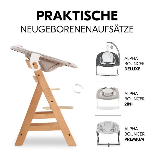 Hauck Alpha Plus natural high chair in economy set - incl. seat cushion + Play Tray base + Play Repairing toy with cogwheels & nuts
