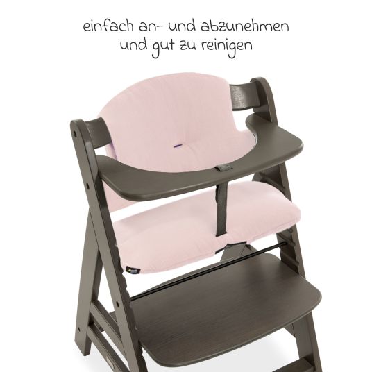 Hauck Highchair Alpha Plus Select Charcoal - in a savings set incl. seat cushion Muslin Mineral Rose + 2 silicone plates
