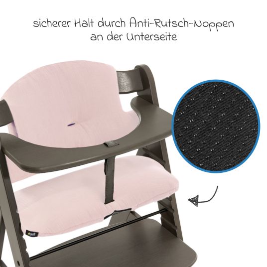 Hauck Seggiolone Alpha Plus Select Charcoal - in un set risparmio che include cuscino di seduta in mussola Mineral Rose + 2 piastre in silicone