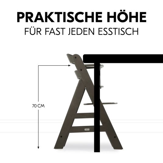 Hauck Hochstuhl Alpha Plus Select Charcoal - im Sparset inkl. Sitzkissen Nordic Grey + 2 Silikonteller