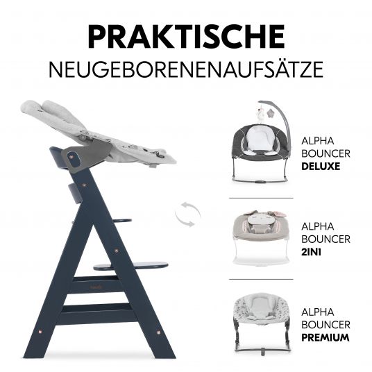 Hauck Hochstuhl Alpha Plus Select - inkl. 5-Punkt-Gurt und Schutzbügel (mitwachsed & höhenverstellbar) - Dark Grey