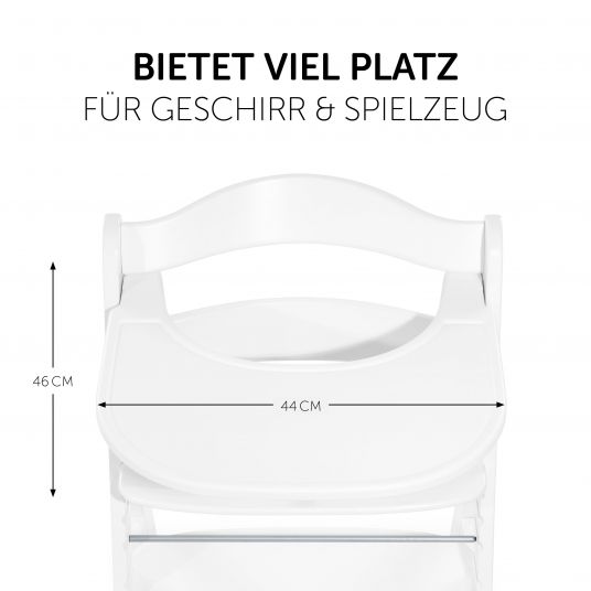 Hauck Hochstuhl Alpha Plus Weiss - im Sparset inkl. Essbrett Click Tray und Sitzkissen Waffle Pique Grey