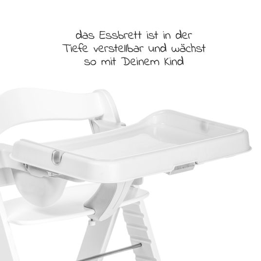 Hauck Hochstuhl Alpha Plus Weiß im Sparset inkl. Sitzkissen und Essbrett Alpha Tray White