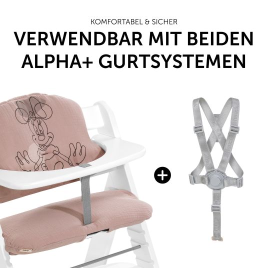 Hauck Highchair Alpha Plus White - in a savings set incl. dining board Click Tray + seat cushion Minnie Mouse Rose