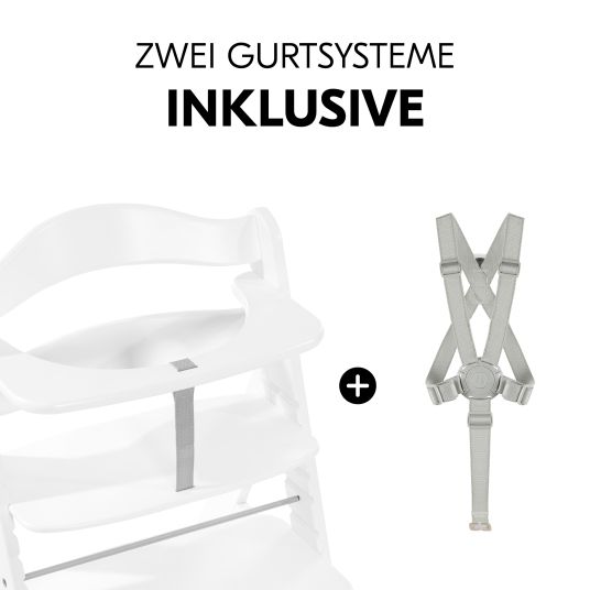 Hauck Seggiolone Alpha Plus White - in un set di risparmio con tavoletta da pranzo Click Tray + cuscino di seduta Nordic Grey
