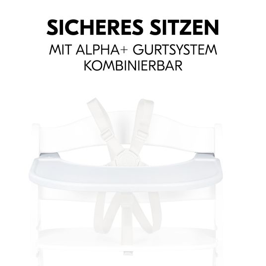 Hauck Seggiolone Alpha Plus White - in un set di risparmio con tavoletta da pranzo Click Tray + cuscino di seduta Nordic Grey