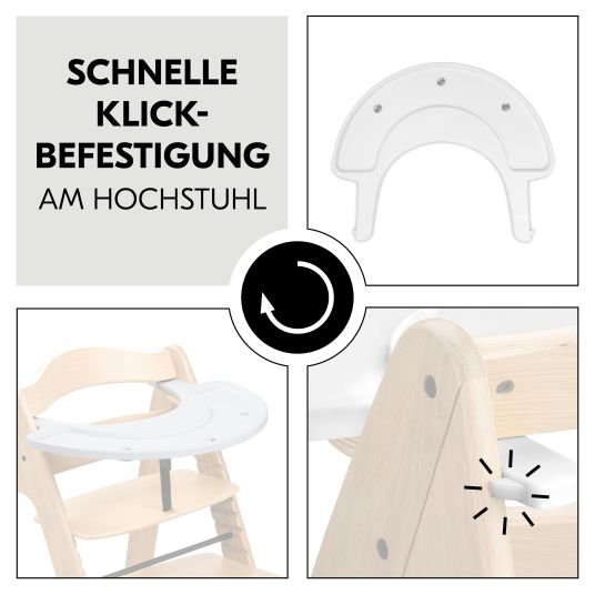 Hauck - Hochstuhl Alpha Plus White im Sparset - inkl. Sitzkissen + Play  Tray Basis + Spielring Play Catching mit 3 Stoff-Figuren