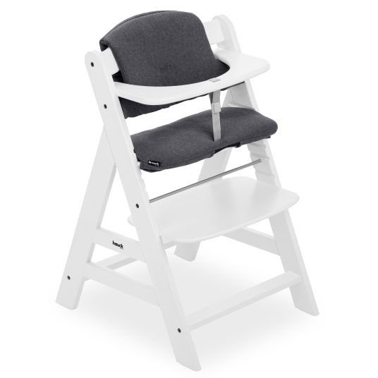 Hauck Alpha Plus White high chair in economy set - incl. seat cushion + play tray base + Play Repairing toy with gears & nuts