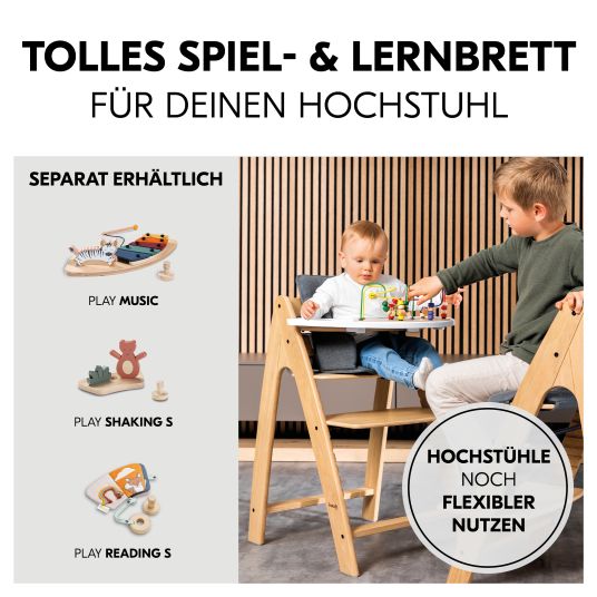 Hauck Hochstuhl Alpha Plus White im Sparset - inkl. Sitzkissen + Play Tray Basis + Spielzeug Play Repairing mit Zahnrädern & Muttern
