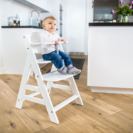 Hauck Alpha Plus White high chair in economy set - incl. seat cushion + Play Tray base + Play Planting toy with Flowers motor activity board