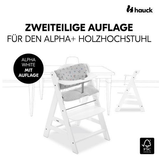 Hauck Alpha Plus White high chair - in economy set incl. Rainbow seat cushion