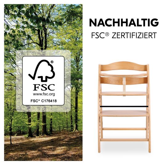 Hauck Arketa high chair (grows with the child, incl. harness system, solid wood FSC certified) - Beech