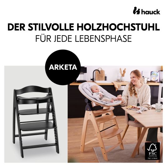 Hauck Arketa high chair (grows with the child, incl. harness system, solid wood FSC certified) - Beech Blackwashed