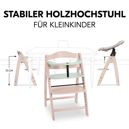 Hauck Arketa high chair (grows with the child, incl. harness system, solid wood FSC certified) - Beech Whitewashed Mint