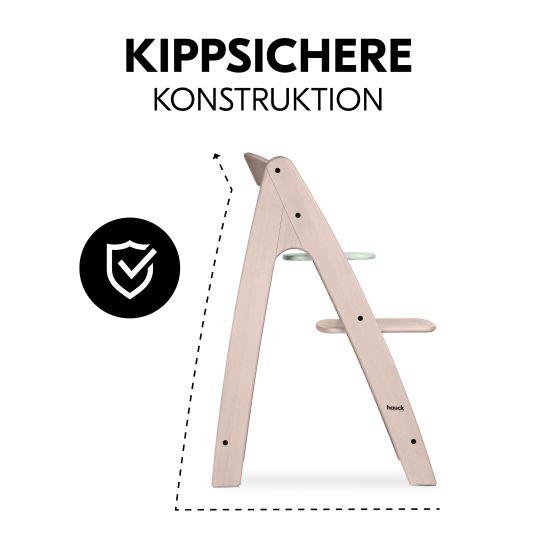 Hauck Arketa high chair (grows with the child, incl. harness system, solid wood FSC certified) - Beech Whitewashed Mint