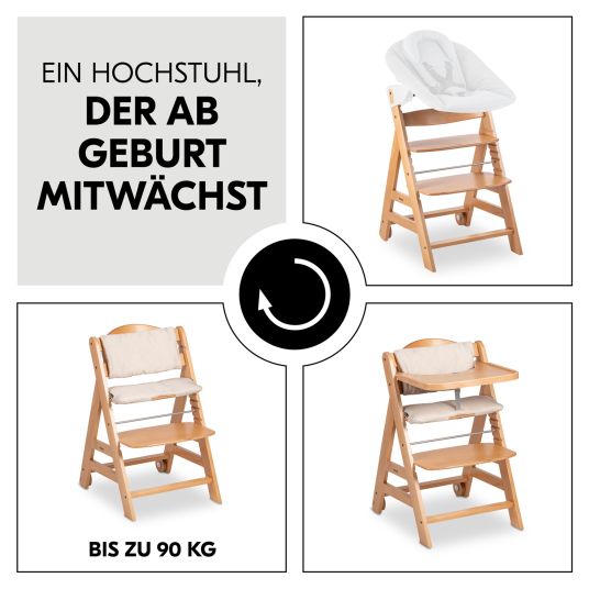 Hauck Hochstuhl Beta Plus inkl. Essbrett, Sitzkissen und Rollen - Natural