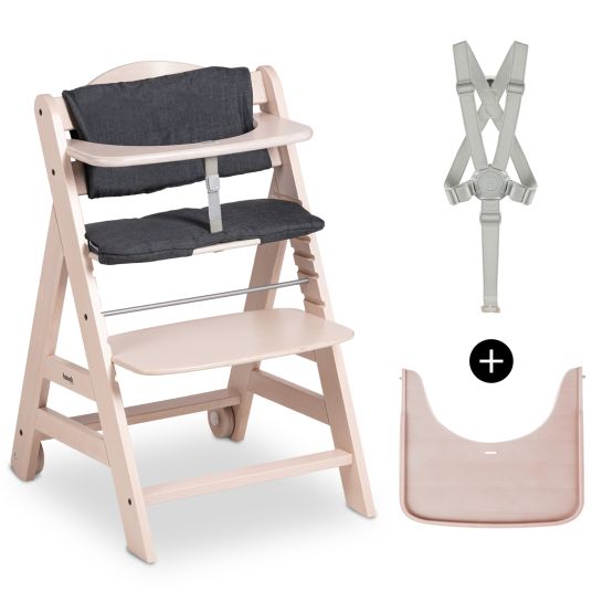 Hauck Beta Plus high chair incl. dining board, seat cushion and castors - Whitewashed