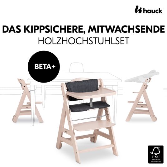 Hauck Beta Plus high chair incl. dining board, seat cushion and castors - Whitewashed