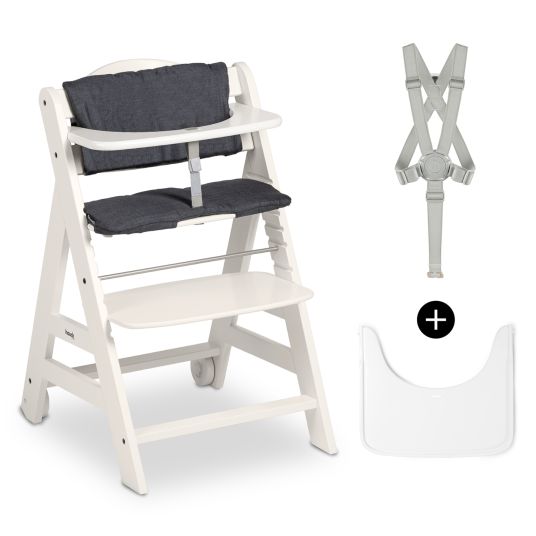 Hauck Beta Plus White high chair incl. dining board, seat cushion and castors - White