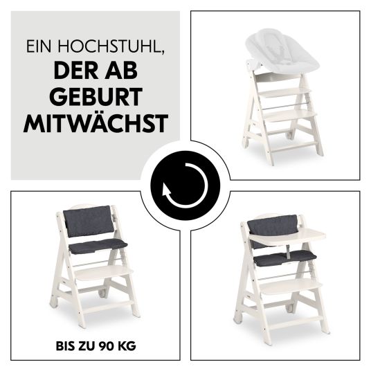 Hauck Hochstuhl Beta Plus inkl. Essbrett, Sitzkissen und Rollen - White