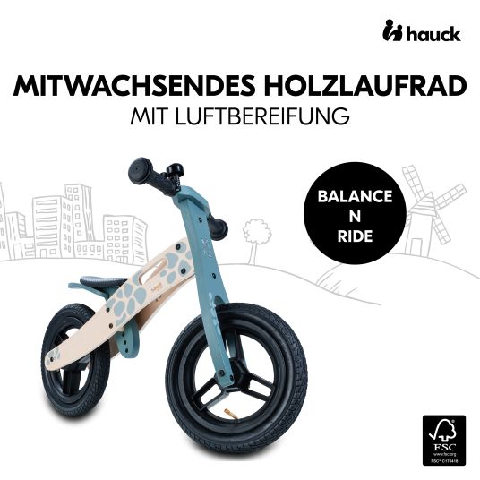 Hauck Holz-Laufrad Balance N Ride mit Lufträdern & verstellbarem Sitz (ab 18 Monate) - Turtle