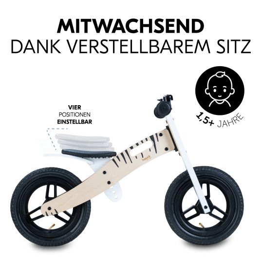 Hauck Holz-Laufrad Balance N Ride mit Lufträdern & verstellbarem Sitz (ab 18 Monate) - Zebra