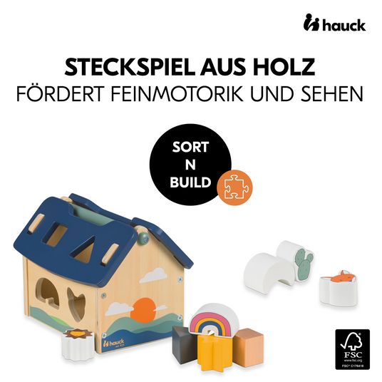 Hauck Wooden pegging and motor skills game - House with shapes - Sort N Build