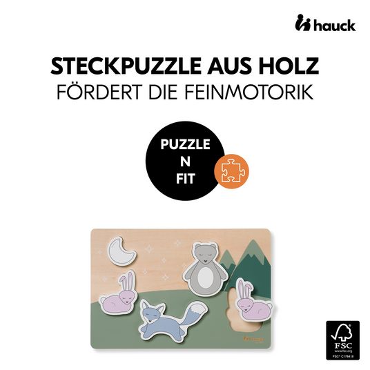Hauck Wooden jigsaw puzzle for baby (from 1 year) - Forest - Puzzle N Fit