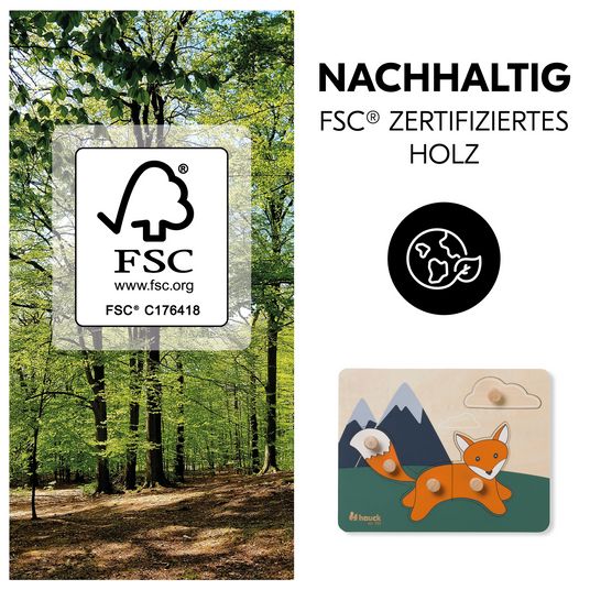Hauck Holz Steckpuzzle für Baby (ab 1 Jahr) - Fox / Fuchs - Puzzle N Sort