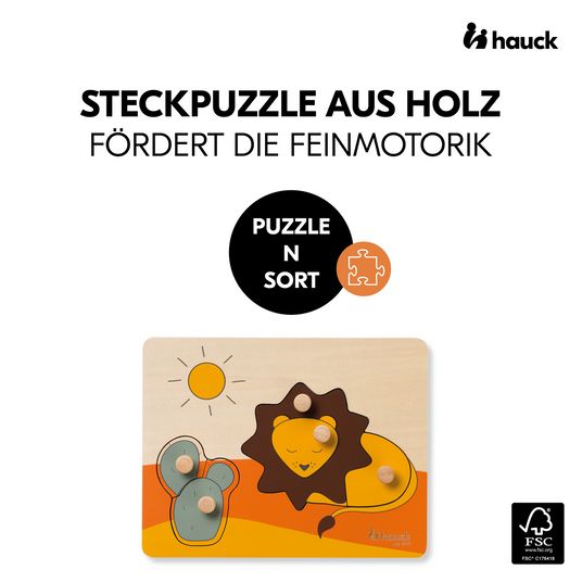 Hauck Puzzle in legno per bambini (da 1 anno) - Leone - Puzzle N Sort