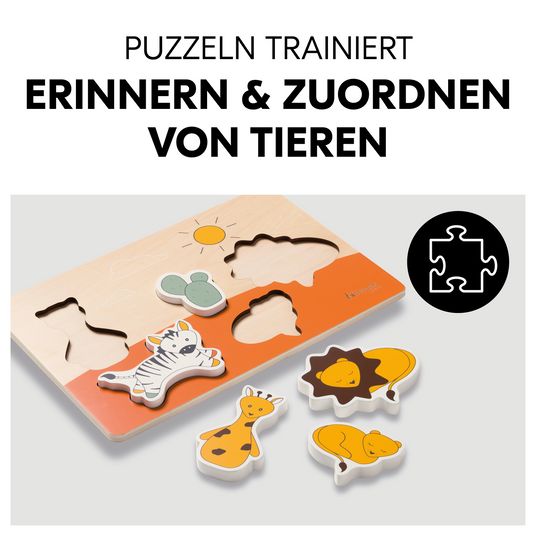 Hauck Holz Steckpuzzle für Baby (ab 1 Jahr) - Safari - Puzzle N Fit