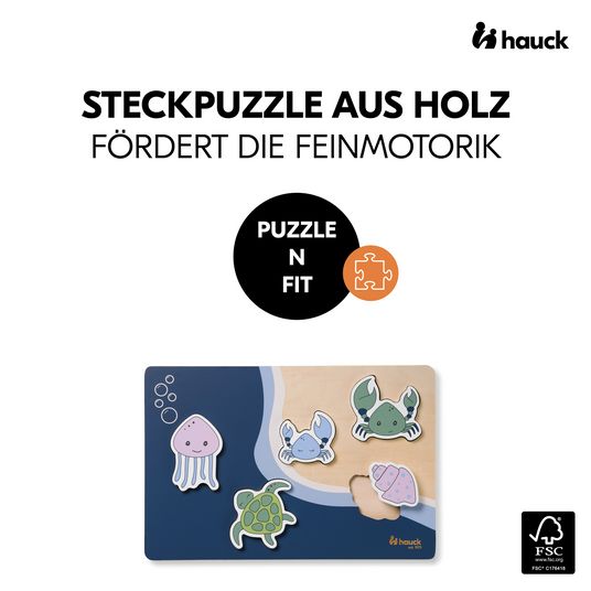 Hauck Wooden jigsaw puzzle for baby (from 1 year) - Sea - Puzzle N Fit