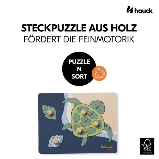 Hauck Wooden jigsaw puzzle for baby (from 1 year) - Turtle - Puzzle N Sort