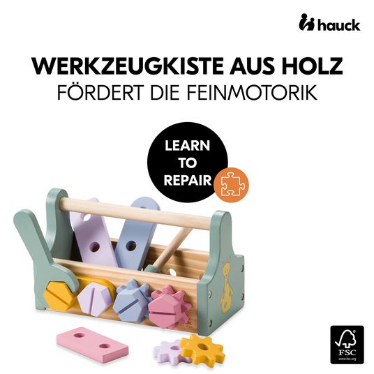 Hauck Cassetta degli attrezzi in legno per bambini - Imparare a riparare