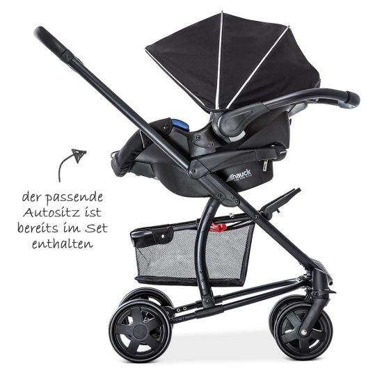 Hauck Kinderwagen-Set Malibu 4 Trioset inkl. Babywanne, Autositz und Sportwagen - Black Silver