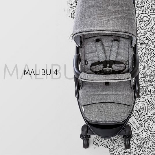 Hauck Kinderwagen-Set Malibu 4 Trioset inkl. Babywanne, Autositz und Sportwagen - Melange Grey