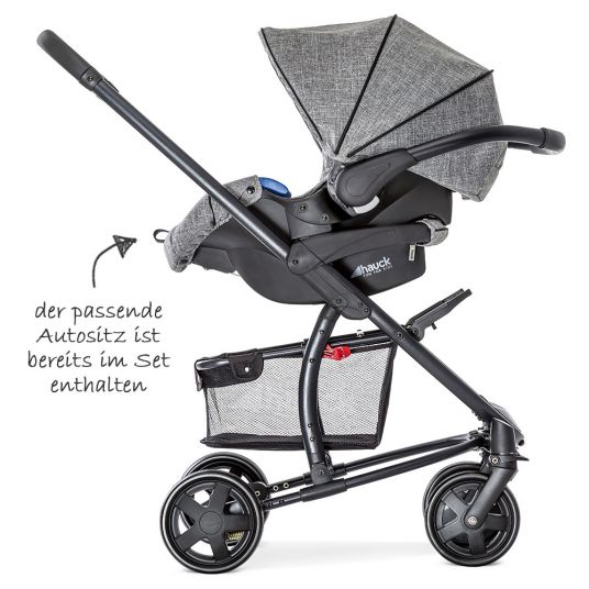 Hauck Kinderwagen-Set Malibu 4 Trioset inkl. Babywanne, Autositz und Sportwagen - Melange Grey