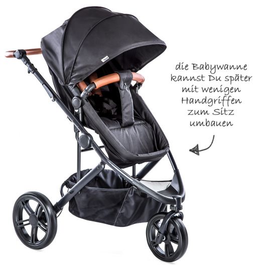 Hauck Kinderwagen-Set Pacific 3 Trioset inkl. Babywanne, Autositz und Sportwagen - Caviar