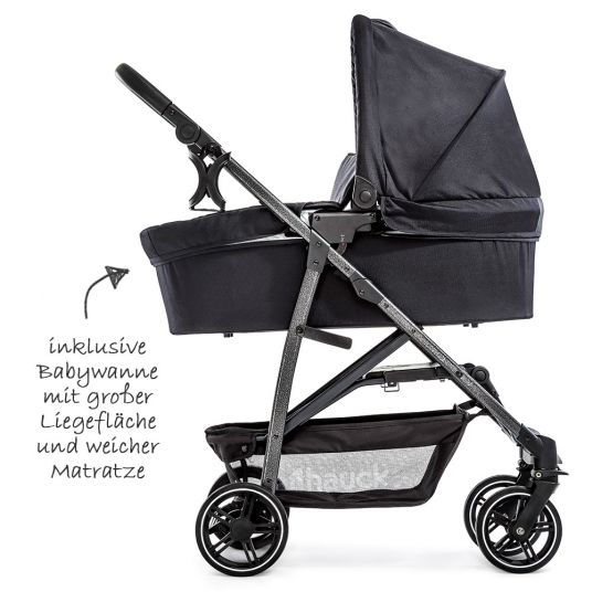 Hauck Kinderwagen-Set Rapid 4S Plus Trioset mit Babywanne, Autositz und Sportwagen (bis 25 kg) - Caviar Silver