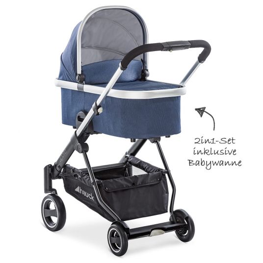 Hauck Combi stroller Apollo incl. carrycot, sport seat and XXL accessories package - Denim