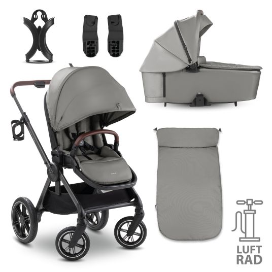 Hauck Kombi-Kinderwagen Comfort N Care Air Set (mit Luftreifen) - inkl. Babywanne, Sportsitz, Beindecke und Getränkehalter - Dark Grey