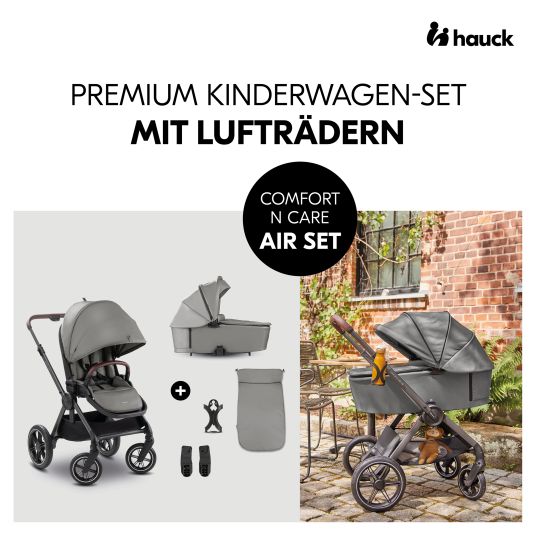 Hauck Kombi-Kinderwagen Comfort N Care Air Set (mit Luftreifen) - inkl. Babywanne, Sportsitz, Beindecke und Getränkehalter - Dark Grey